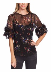Vince Camuto Women's Ruffle Sleeve Country Bouquet Blouse  Extra Small