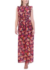 Vince Camuto Women's Ruffled Floral Chiffon Maxi Dress - Wine