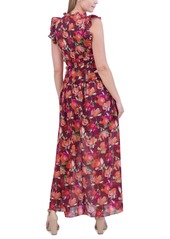 Vince Camuto Women's Ruffled Floral Chiffon Maxi Dress - Wine