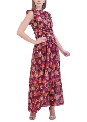 Vince Camuto Women's Ruffled Floral Chiffon Maxi Dress - Wine