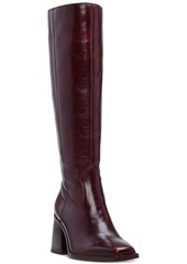 Vince Camuto Sangeti Snip-Toe Block-Heel Wide-Calf Tall Boots - Golden Walnut Leather