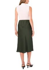 Vince Camuto Women's Satin A-Line Pull-On Midi Skirt - Military Green