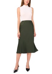 Vince Camuto Women's Satin A-Line Pull-On Midi Skirt - Military Green