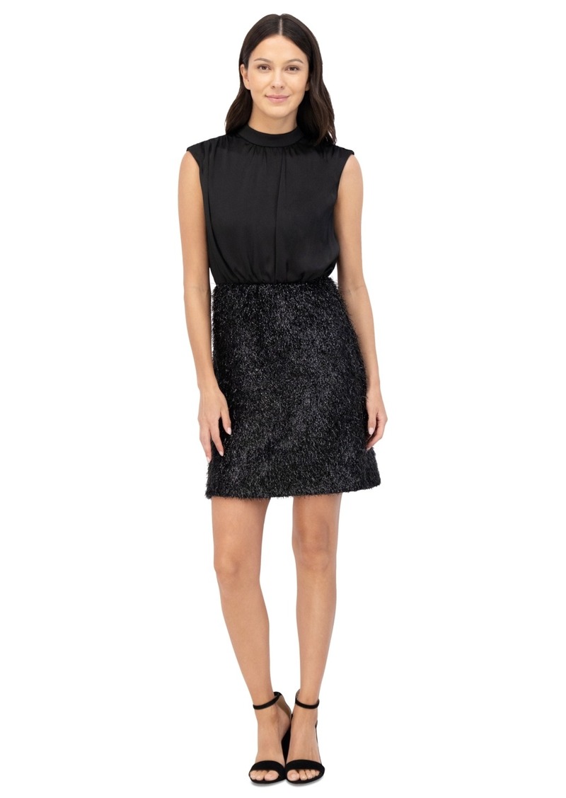 Vince Camuto Women's Satin Mock-Neck Shimmering Dress - Blk