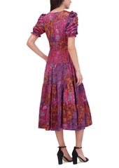 Vince Camuto Women's Satin Printed Puff-Sleeve Midi Dress - Multi