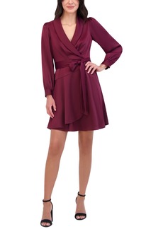 Vince Camuto Women's Satin Shawl-Collar Fit & Flare Dress - Wine