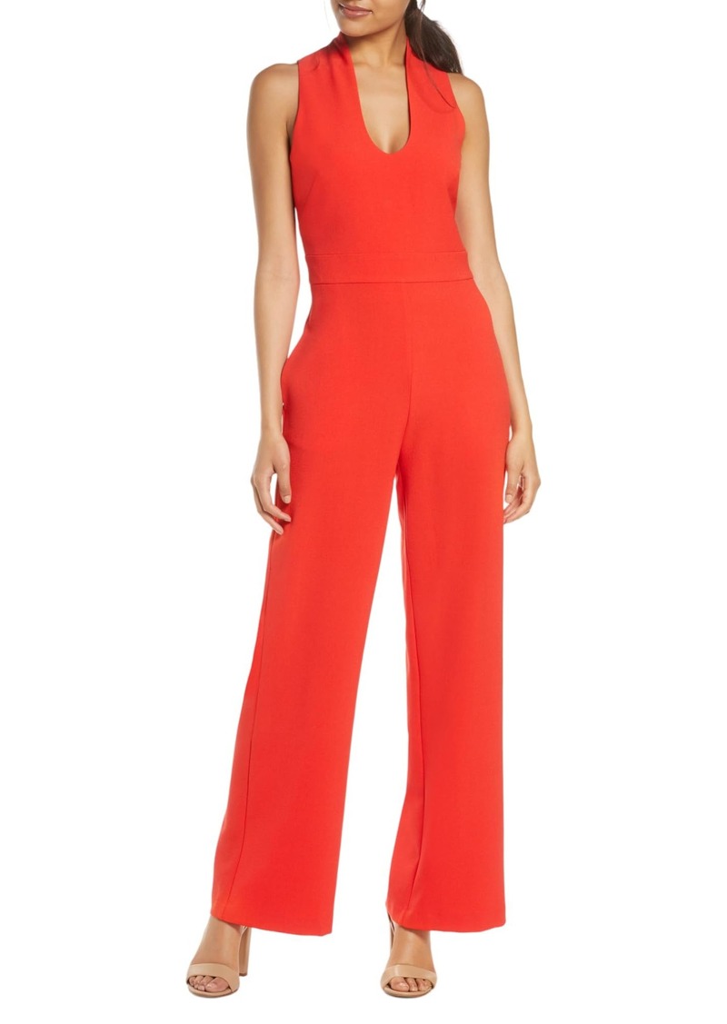 Vince Camuto Women's Petite Scoop Neck Crepe Jumpsuit RED 12P