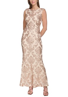 Vince Camuto Women's Sequin Embellished Boat Neck Sleeveless Gown - Champagne