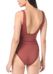 Vince Camuto Women's Side-Tie-Belt Plunge-Neck One-Piece Swimsuit - Cocoa