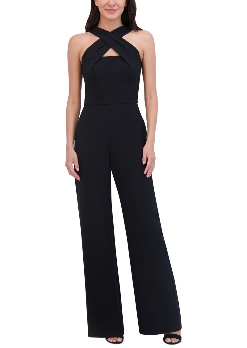 Vince Camuto Women's Signature Crepe Crossover-Neck Jumpsuit - Black