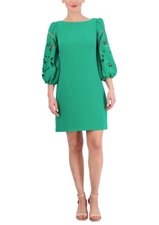 Vince Camuto Women's Signature Stretch Crepe Embroidered-Sleeve Shift Dress - Green