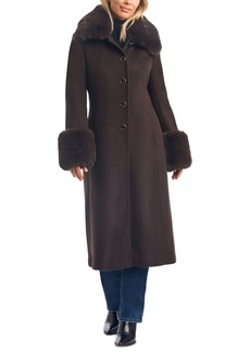 Vince Camuto Women's Single-Breasted Faux-Fur-Trimmed Coat