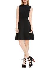 Vince Camuto Women's Sleeveless Houndstooth Texture Mock Neck Flare Dress