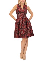 Vince Camuto Women's Sleeveless Jacquard Fit & Flare Dress - Red