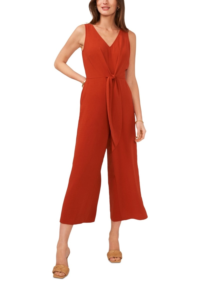 Vince Camuto Women's Sleeveless V-Neck Tie-Waist Jumpsuit - Rust