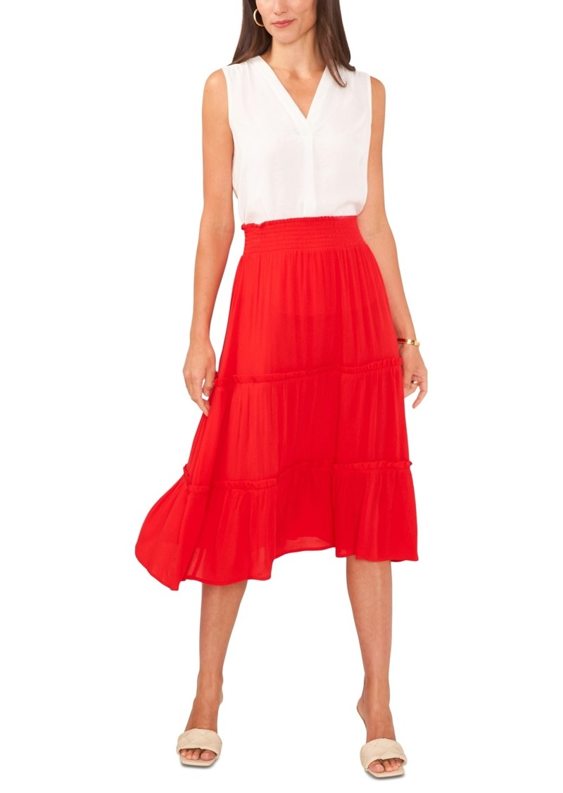 Vince Camuto Women's Solid-Color Tiered Pull-On Skirt - Red