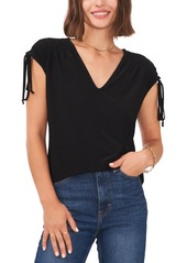 Vince Camuto Women's Solid-Color V-Neck Shirred Shoulder Top - Rich Black