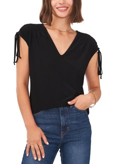 Vince Camuto Women's Solid-Color V-Neck Shirred Shoulder Top - Rich Black
