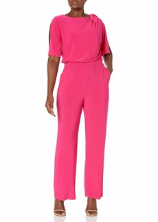 Vince Camuto Women's Solid ITY Jumpsuit with Bow Shoulder Detail HOT Pink