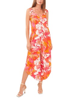 Vince Camuto Women's Tie-Shoulder Floral-Print Angled-Hem Jumpsuit - Radiant Orange
