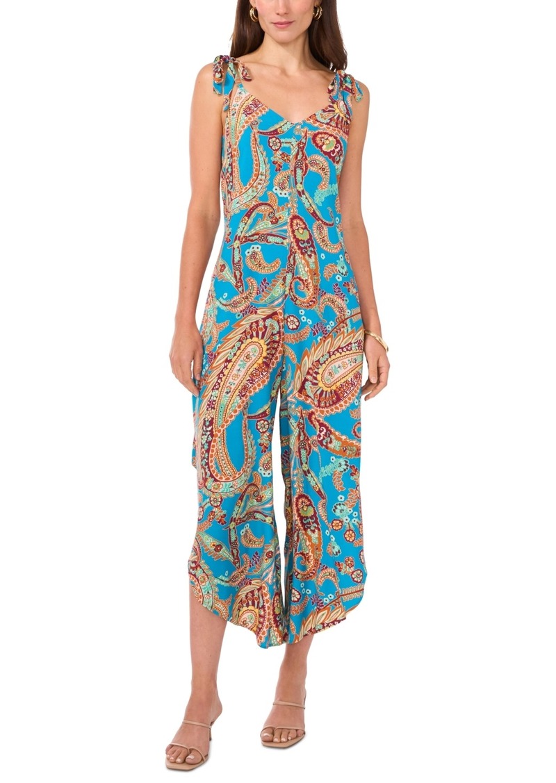 Vince Camuto Women's Paisley Tie Shoulder Angled Hem Jumpsuit - Lagoon