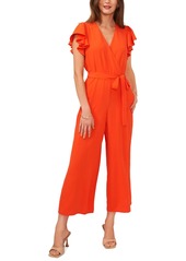 Vince Camuto Women's Tie-Waist Flutter-Sleeve V-Neck Jumpsuit - Blaze Orange