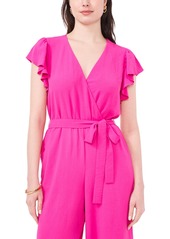 Vince Camuto Women's Tie-Waist Flutter-Sleeve V-Neck Jumpsuit - Fiercely Fuschia