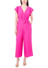 Vince Camuto Women's Tie-Waist Flutter-Sleeve V-Neck Jumpsuit - Fiercely Fuschia