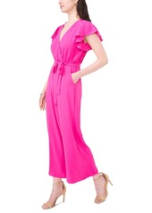 Vince Camuto Women's Tie-Waist Flutter-Sleeve V-Neck Jumpsuit - Fiercely Fuschia