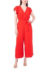 Vince Camuto Women's Tie-Waist Flutter-Sleeve V-Neck Jumpsuit - Fiercely Fuschia