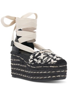 Vince Camuto Women's Tishea Lace-Up Espadrille Wedge Sandals - Black/cream