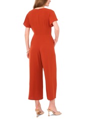 Vince Camuto Women's V-Neck Flutter-Sleeve Crop Wide-Leg Jumpsuit - Rust