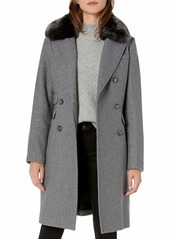 Vince Camuto Women's Wool Coat with Faux Fur Collar  L