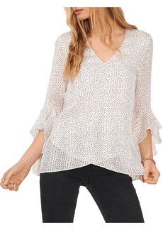 Vince Camuto Womens Dotted V-Neck Blouse