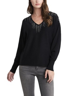 Vince Camuto Womens Embellished Long Sleeves Pullover Sweater