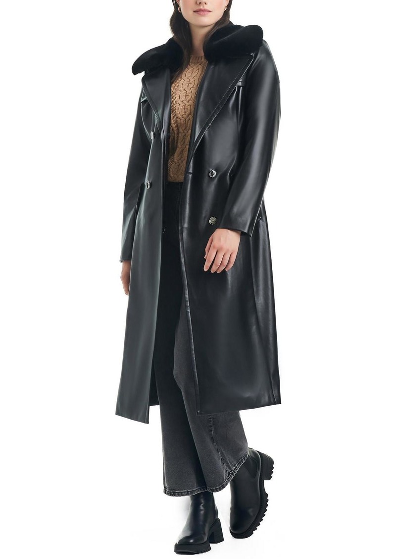 Vince Camuto Womens Faux Leather Long Trench Coat