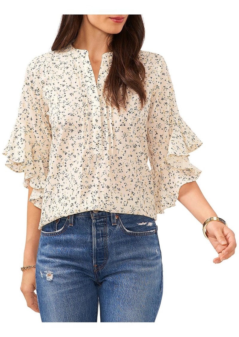 Vince Camuto Womens Floral Print Pintuck Blouse