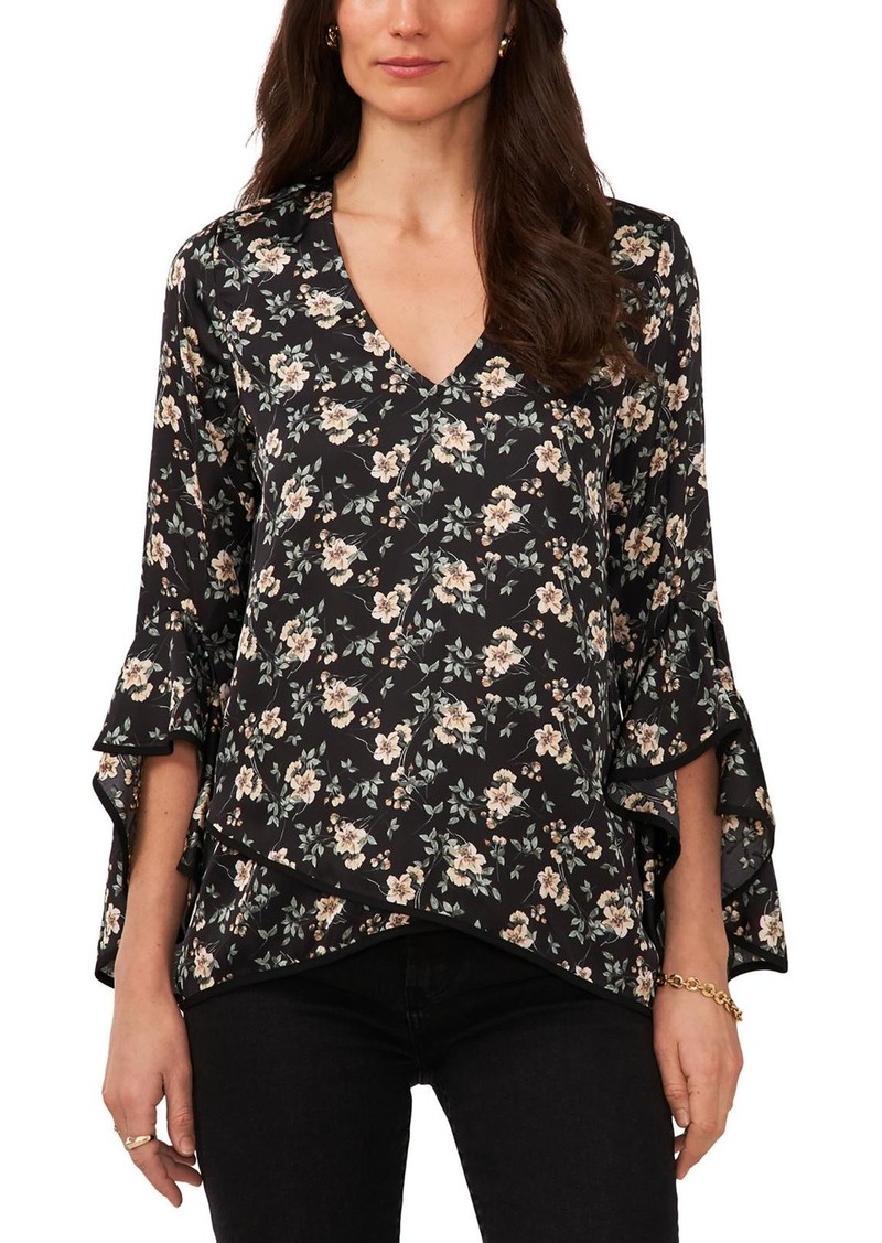 Vince Camuto Womens Floral V Neck Blouse