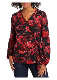 Vince Camuto Womens Floral V Neck Wrap Top