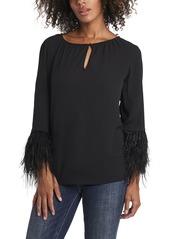 Vince Camuto Women's Keyhole Front Blouse with Feather Sleeve