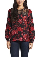 Vince Camuto Women's Lace Yoke Victorian Blooms Printed Blouse