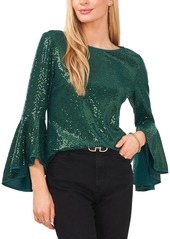 Vince Camuto Womens Metallic Bell Sleeves Blouse