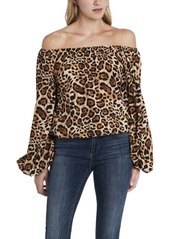 Vince Camuto Women's Off Shoulder Animal Print Balloon Sleeve Blouse