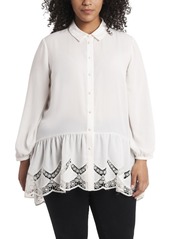 Vince Camuto Women's Plus Size Long Sleeve Peplum Tunic with Lace