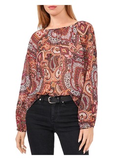 Vince Camuto Womens Printed Keyhole Pullover Top