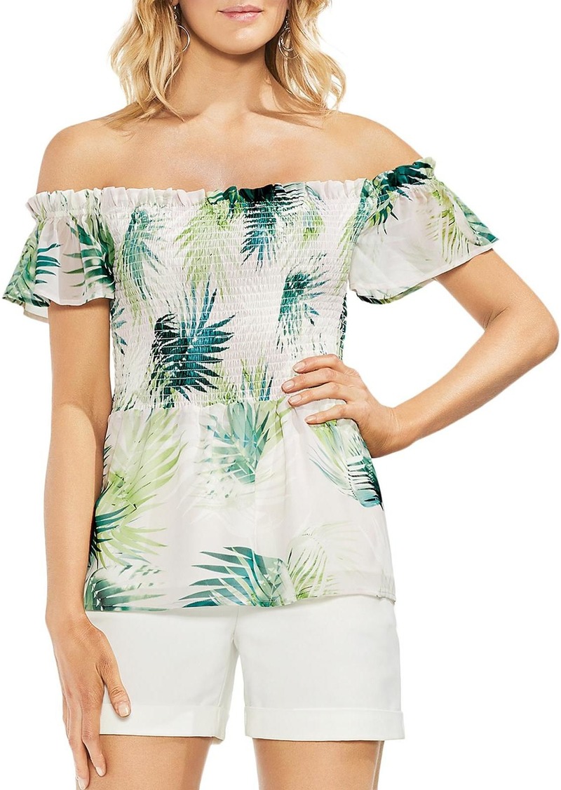 Vince Camuto Womens Printed Off-The-Shoulder Pullover Top