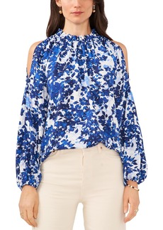 Vince Camuto Womens Ruffle Neck Floral Print Blouse