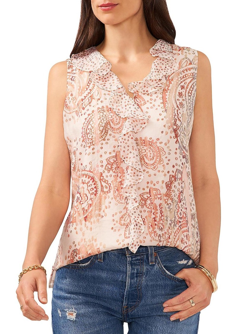 Vince Camuto Womens Ruffle Neck Sleeveless Blouse