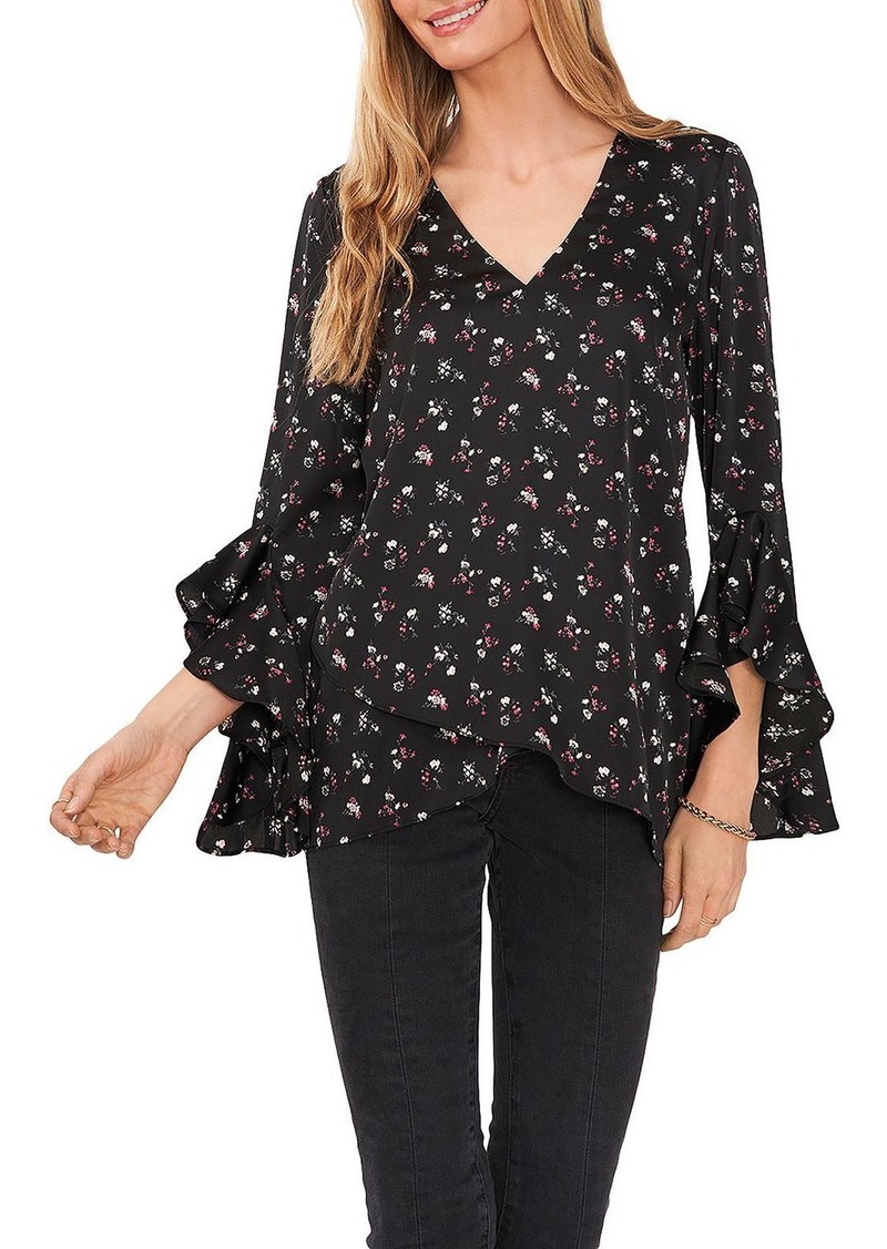 Vince Camuto Womens Satin Floral Blouse