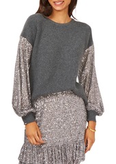 Vince Camuto Womens Sequined Bishop Sleeve Pullover Sweater